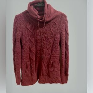 Women’s LL Bean Double L mixed cable funnel neck sweater with kangaroo pocket!
